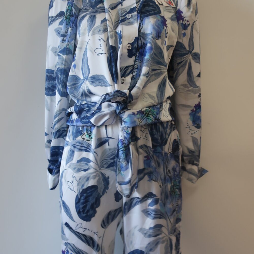 NWT Womens Bululu Espanola Blue Blouse, Aruba Elephant Satin Pants M Set - Picture 3 of 13